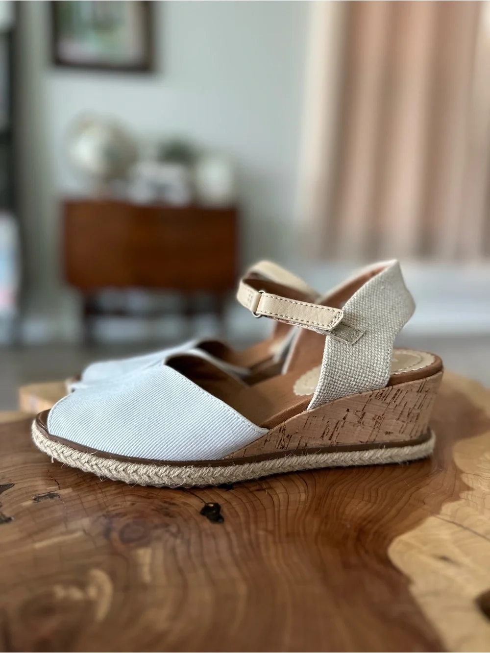 BareTraps White and Beige Espadrille Wedge Sandals